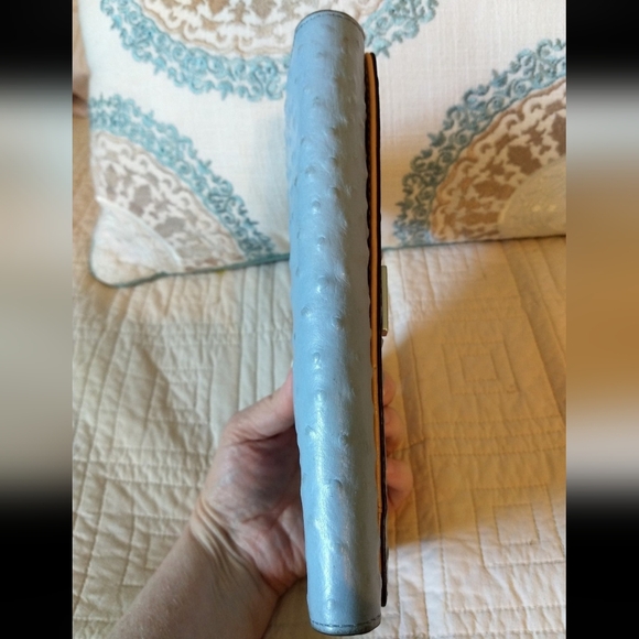 Original Kate Spade Large Blue Ostrich Leather Travel Wallet - Picture 4 of 12